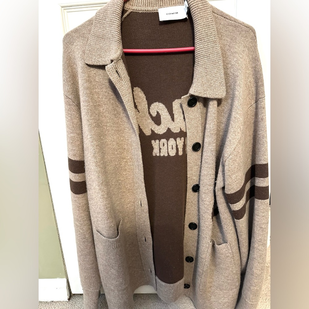 COACH Signature Script Cardigan- Oversized- Small - Picture 4 of 7